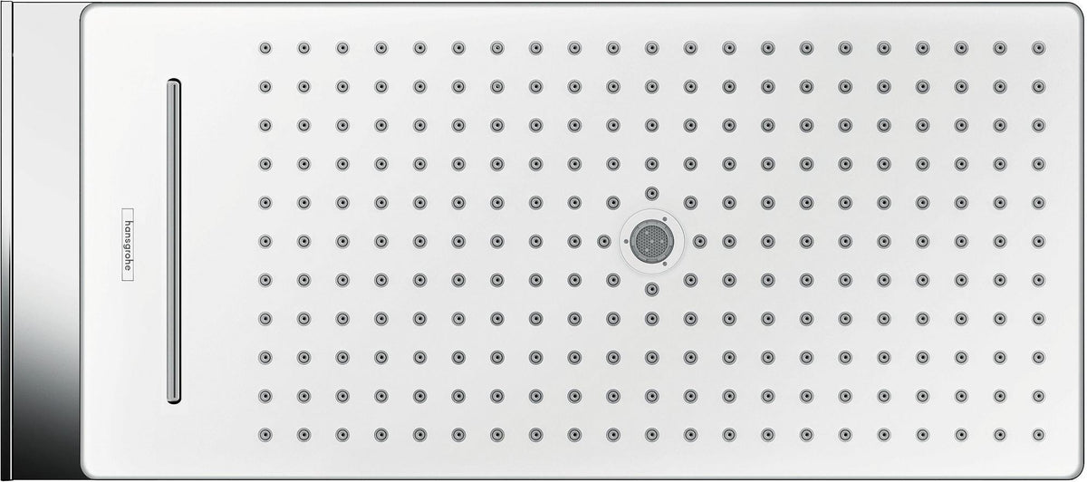 HANSGROHE Kopfbrause RAINMAKER SELECT 580 weiß/chrom 3jet quadratisch – 586 x 258 mm, RainFlow, Antikalk