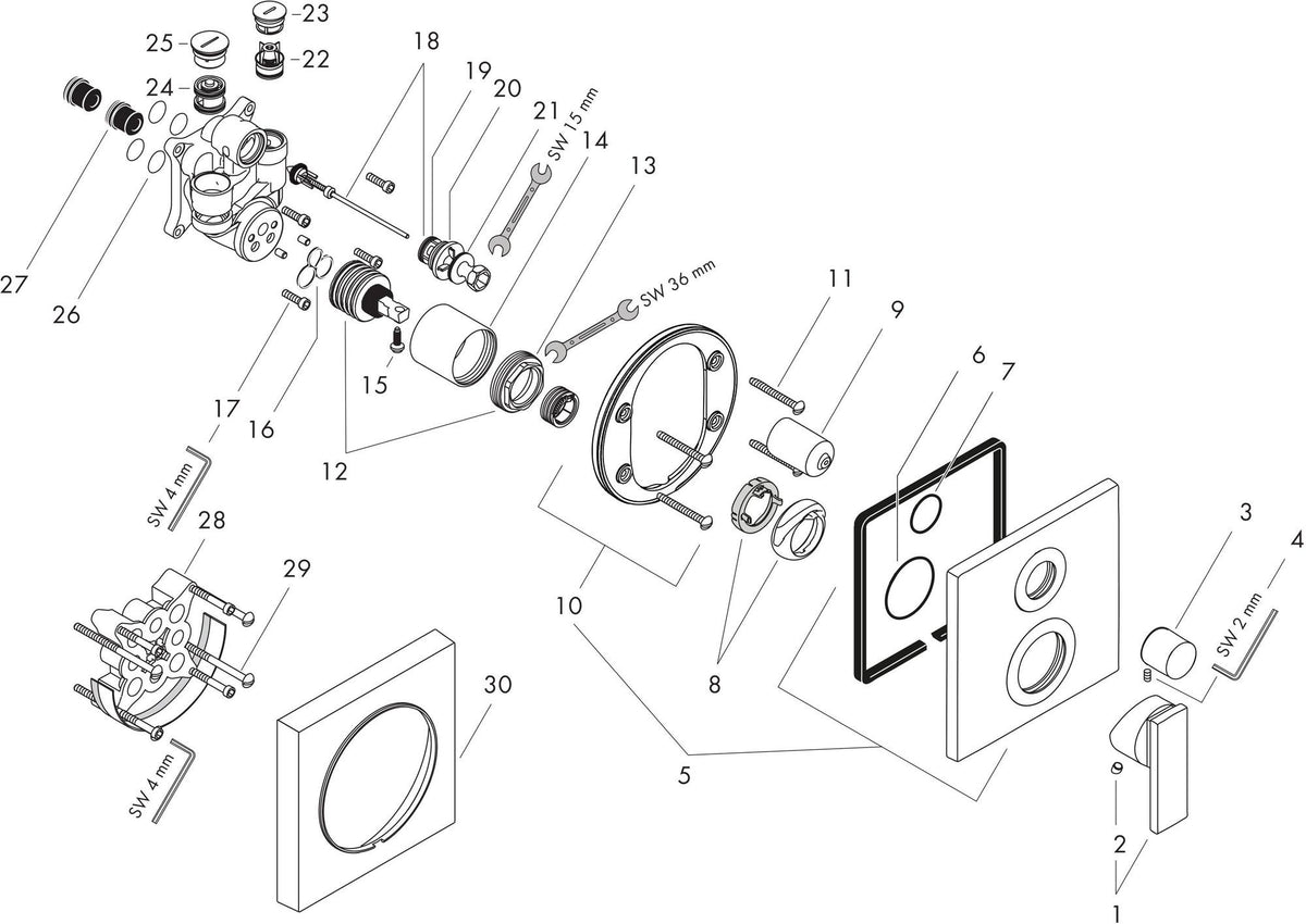 AXOR Citterio Wannenmischer Unterputz mit integrierter Sicherungskombination, Chrom
