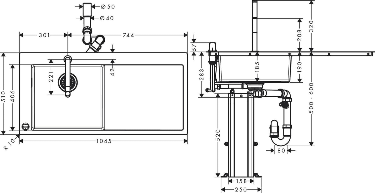 HANSGROHE Spülencombi C71 450 mm mit Abtropffläche und Einhebel-Küchenmischer, chrom