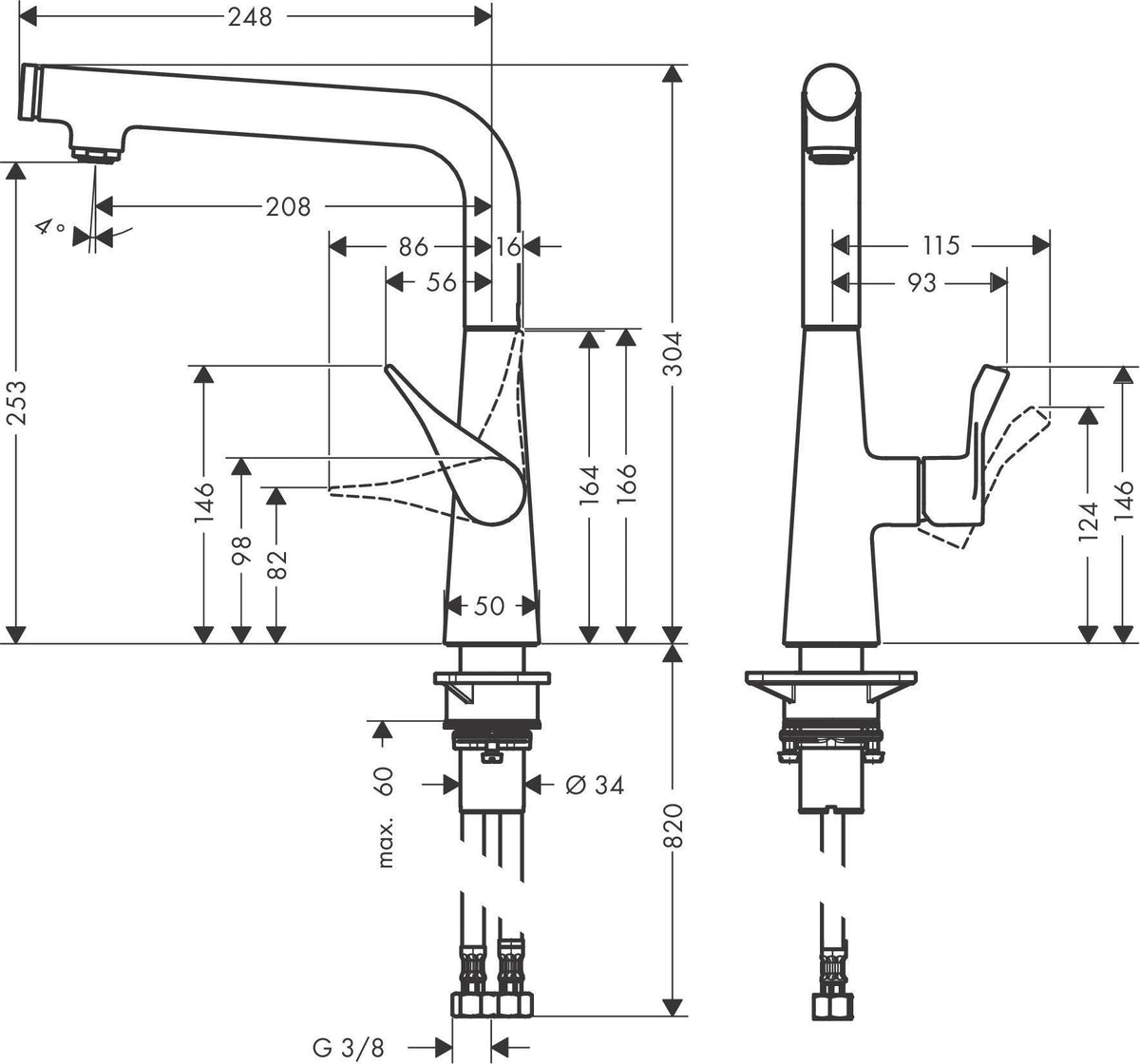 HANSGROHE Metris Select M71 Küchenmischer 260 mm mit Select-Knopf und schwenkbarem L-Auslauf