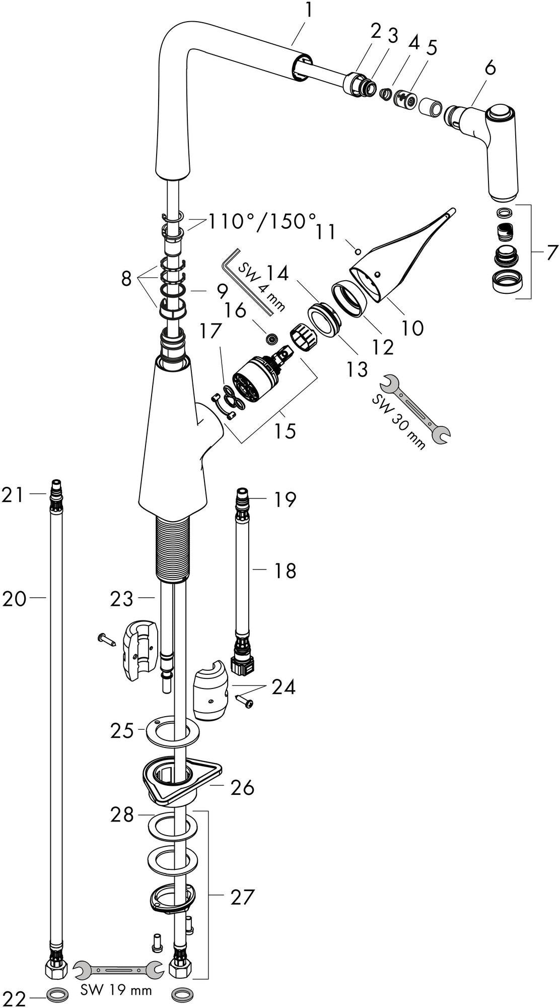 HANSGROHE Metris M71 Spültischmischer 320 Eco mit Ausziehbrause 2jet Edelstahl-Optik