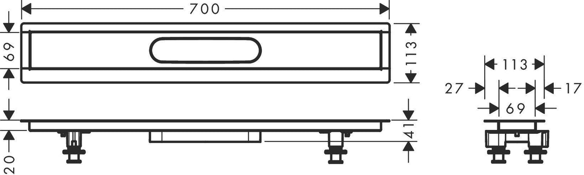HANSGROHE Installationsset uBox universal für Duschrinnen Fertigsets 600 mm – vormontiertes Dichtvlies & Stellfüße
