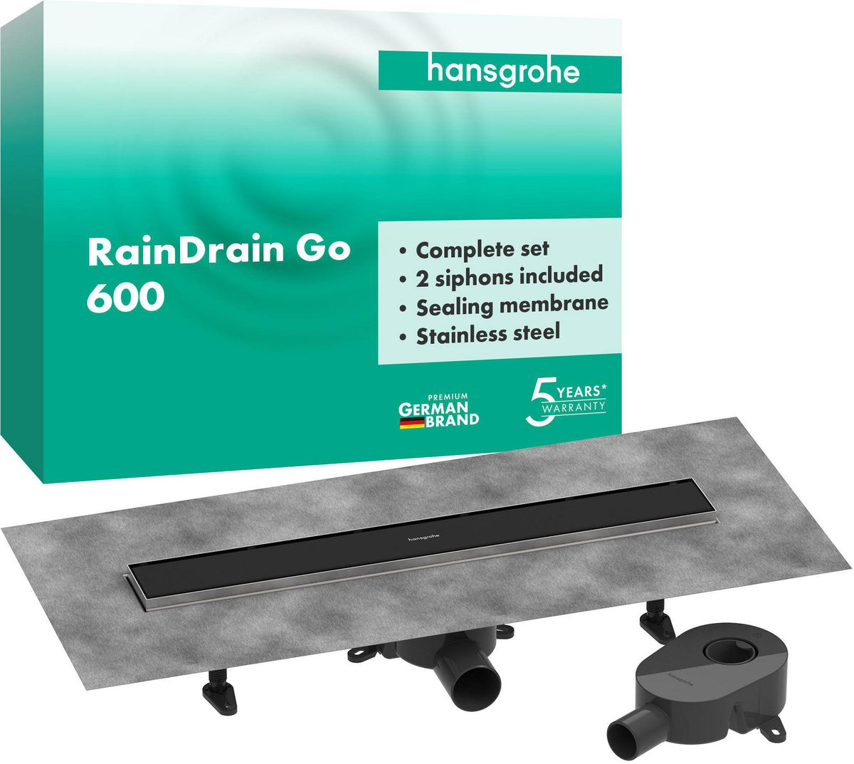 HANSGROHE RainDrain Go Duschrinne 600 mm Komplettset rückseitig befliesbar