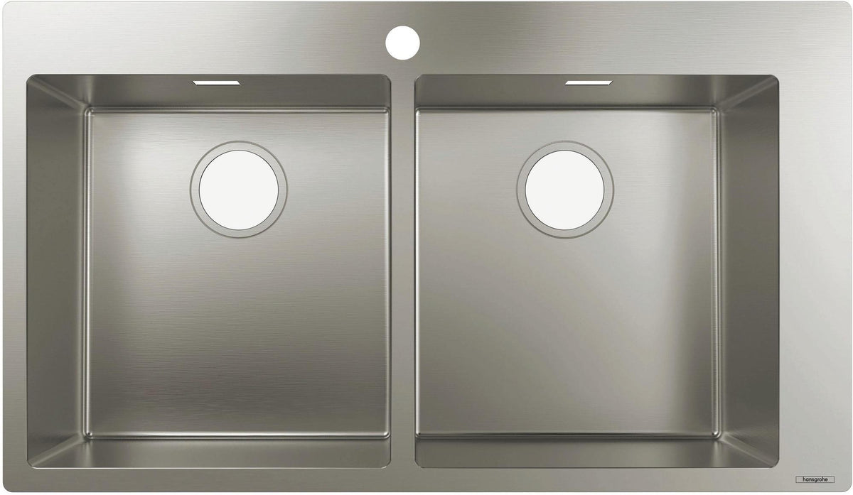 HANSGROHE Einbauspüle S71 Doppelbecken 370 x 370 mm Edelstahl flächenbündig