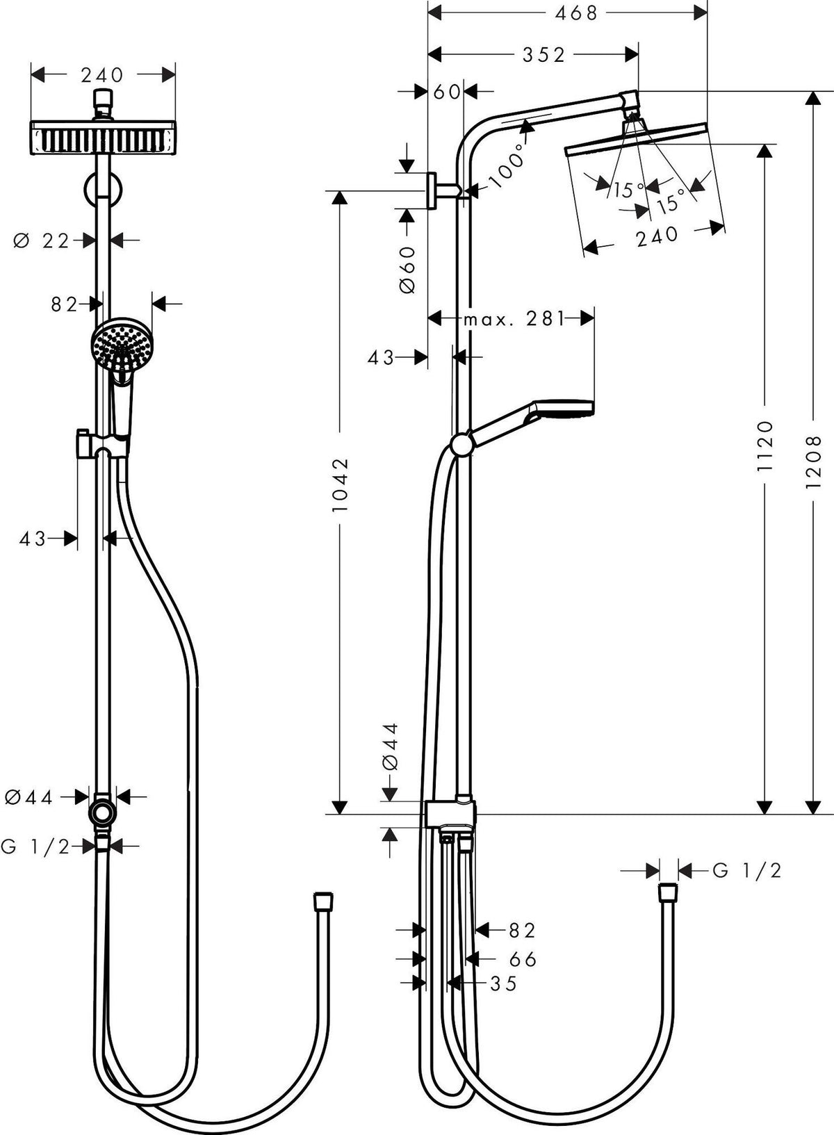HANSGROHE Showerpipe Crometta E 240 1Jet Reno DN 15 EcoSmart 9 l/min chrom