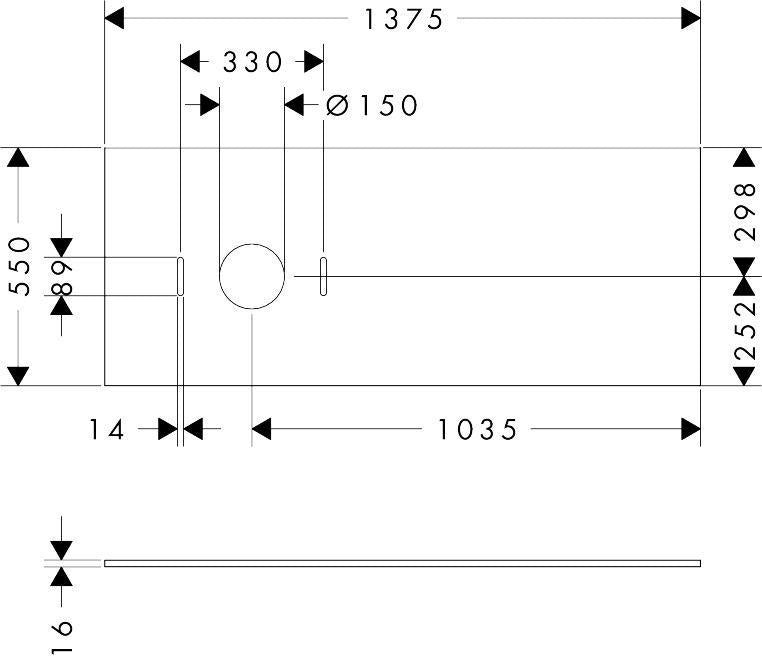HANSGROHE Xilesa E Konsole 1375 mm Eiche mit Ausschnitt links für Aufsatzwaschtisch