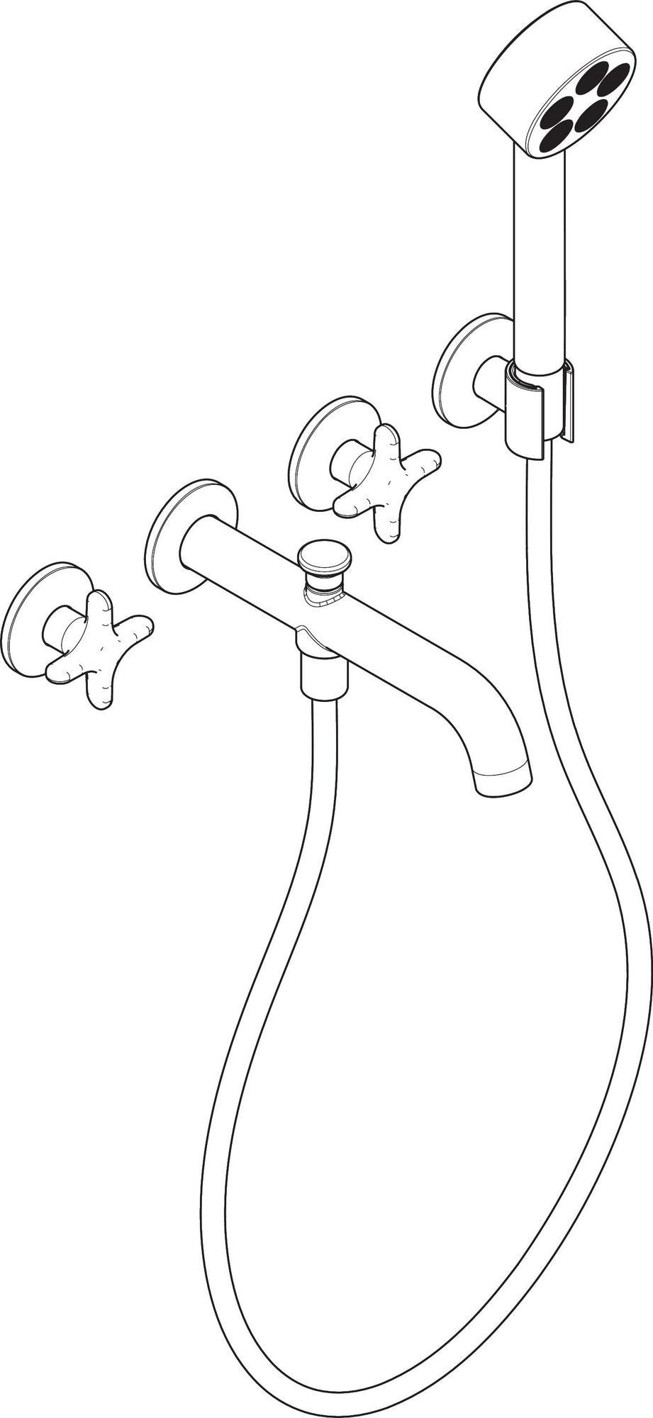 AXOR One 3-Loch Wannenarmatur Unterputz mit Handbrause – Kreuzgriff Chrom