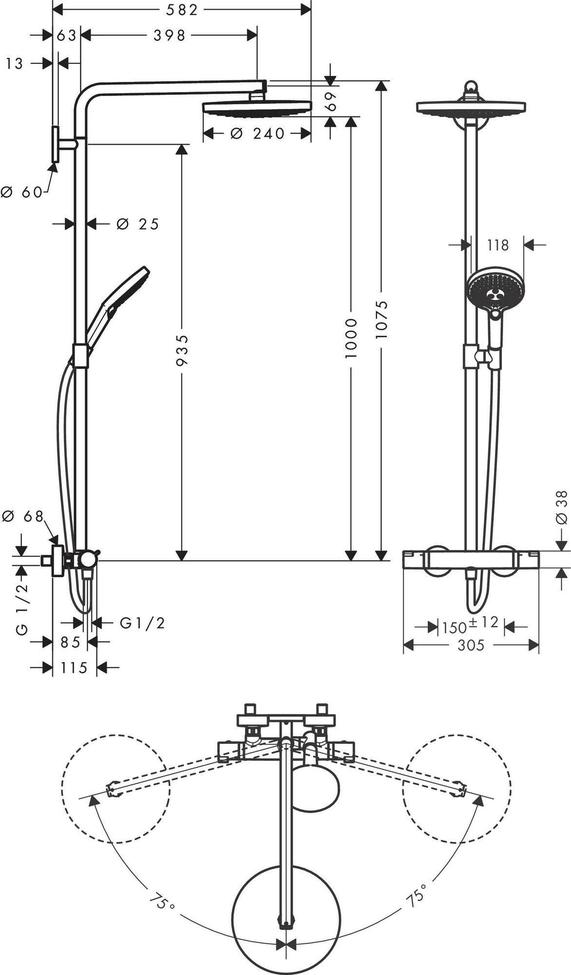 HANSGROHE Raindance Select S 240 Showerpipe Duschsystem mit Thermostat und 2 Strahlarten in Chrom