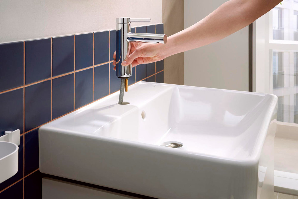 HANSGROHE Zesis S 100 Waschtisch-Einhebelmischer mit Zugstangen-Ablaufgarnitur mattschwarz – ComfortZone 100, CoolStart