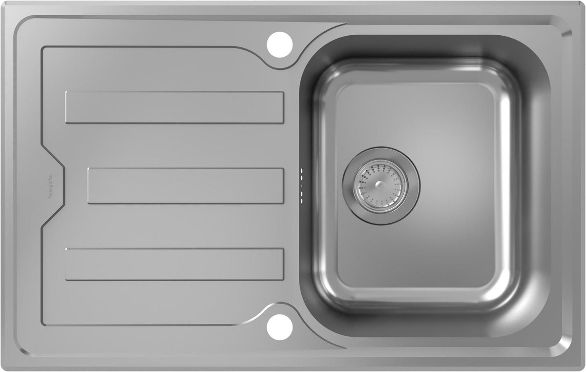 HANSGROHE Einbauspüle S440 A342 79 Edelstahl mit Abtropffläche und automatischer Ablaufgarnitur