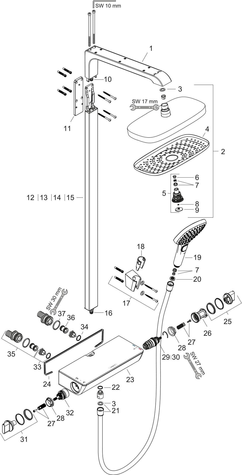 HANSGROHE Showerpipe Raindance Select E 300 2jet DN 15 EcoSmart – Duschsystem mit Thermostat, Chrom