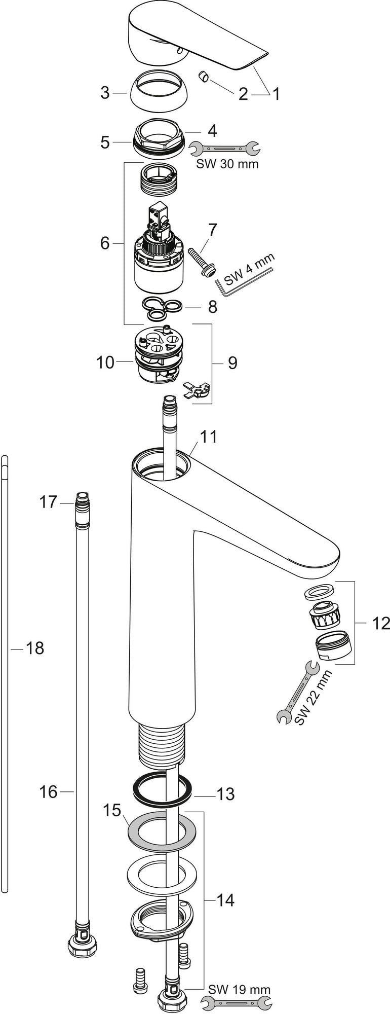 HANSGROHE Logis E Waschtisch-Einhandhebelmischer 230 mm mit Push-Open Ablaufgarnitur chrom