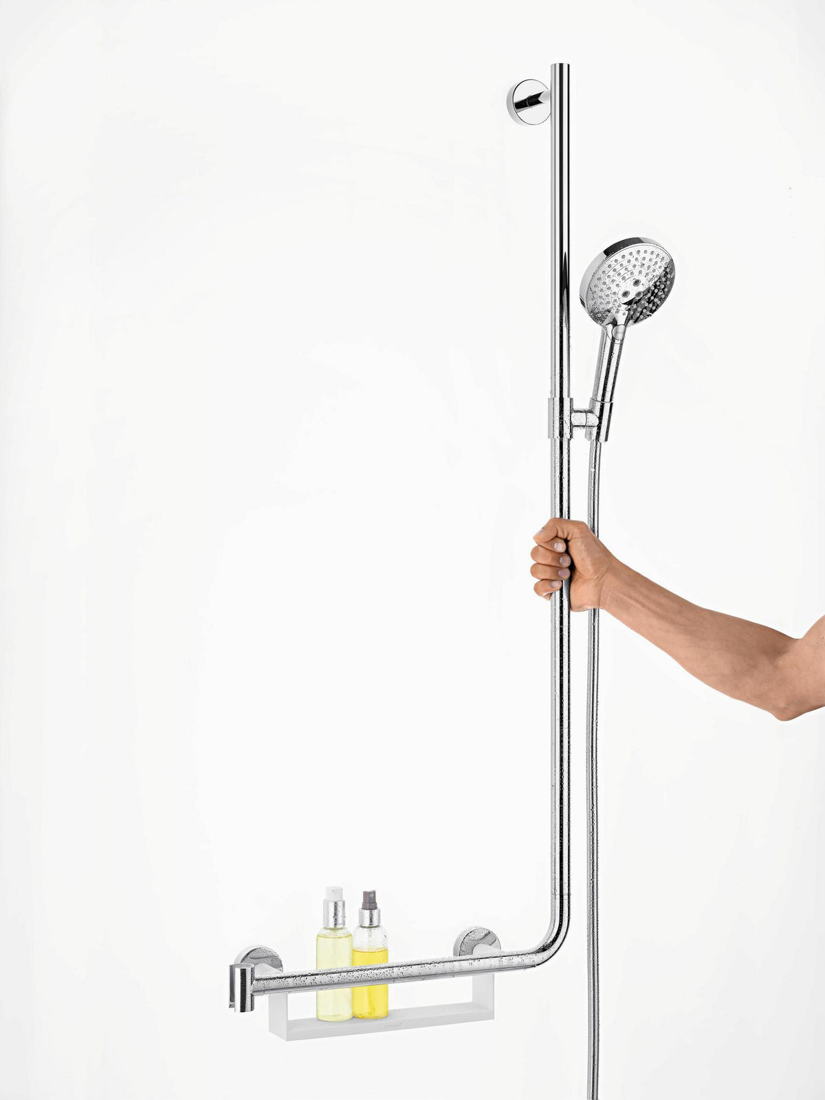 Hansgrohe Raindance Select S 120 Brauseset mit 1100 mm Stange, 3 Strahlarten und Ablage – Chrom
