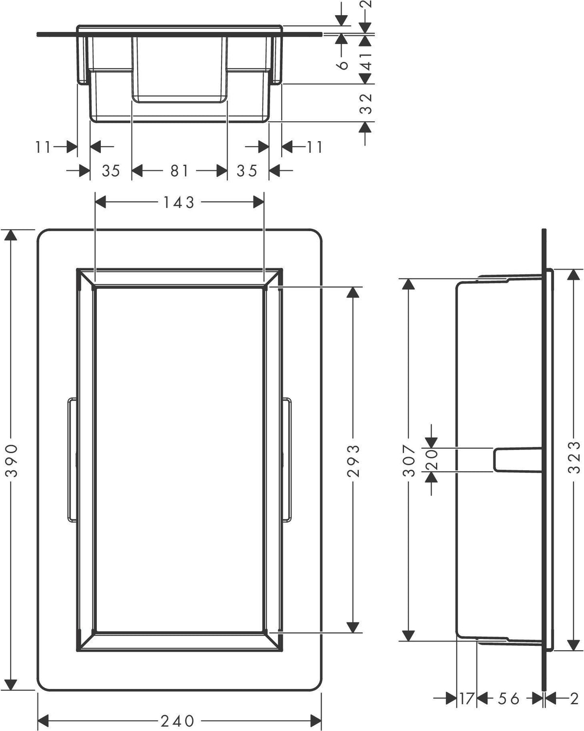 HANSGROHE XtraStoris Original Wandnische 300x300x70mm mattweiß mit Rahmen – für Nassbau & Trockenbau