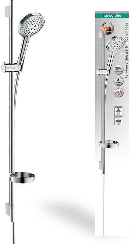 HANSGROHE Raindance Select S 120 Brauseset mit 3 Strahlarten, Select-Taste und Seifenschale in Chrom