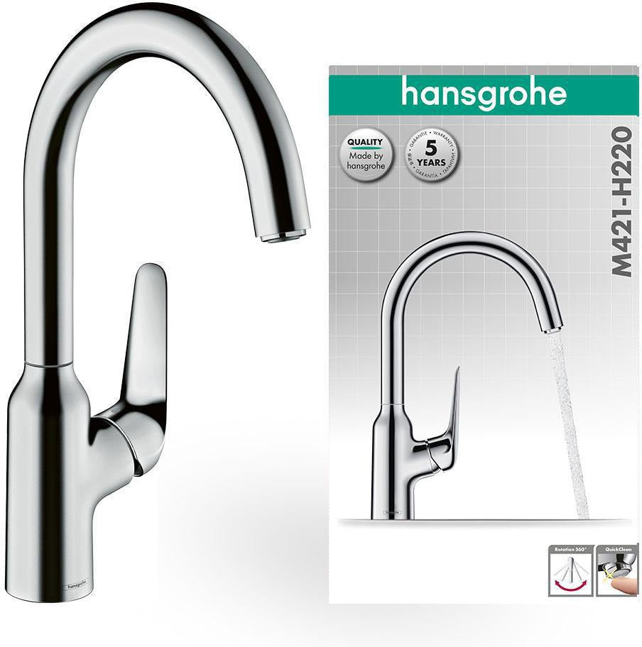 HANSGROHE HG Spültischmischer 220 Schwenkauslauf M421-H220 Chrom – ComfortZone 220, 360° Schwenkbereich