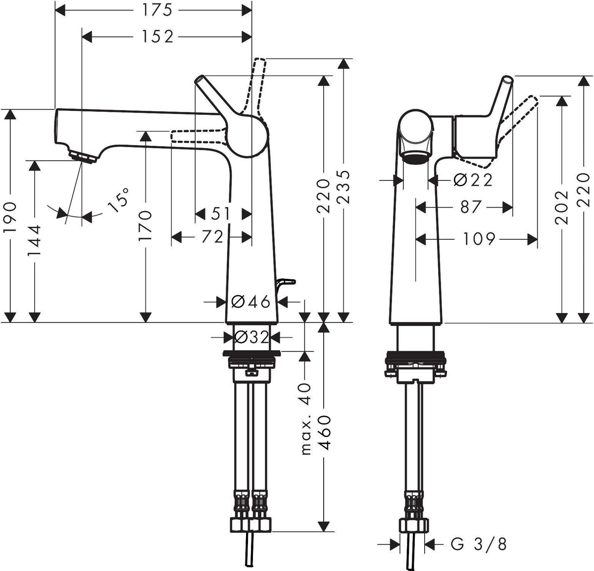 HANSGROHE Talis S Einhebel-Waschtischmischer 140 mit Zugstangen-Ablaufgarnitur, chrom
