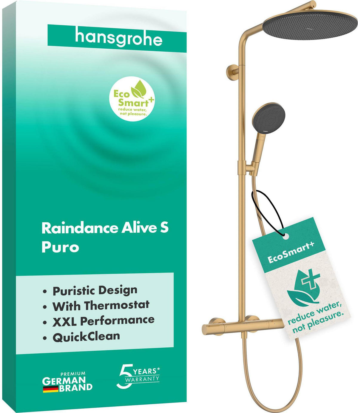HANSGROHE Raindance Alive S Puro 300 1jet Showerpipe mit Ecostat Element – EcoSmart, 6 l/min, Bronze