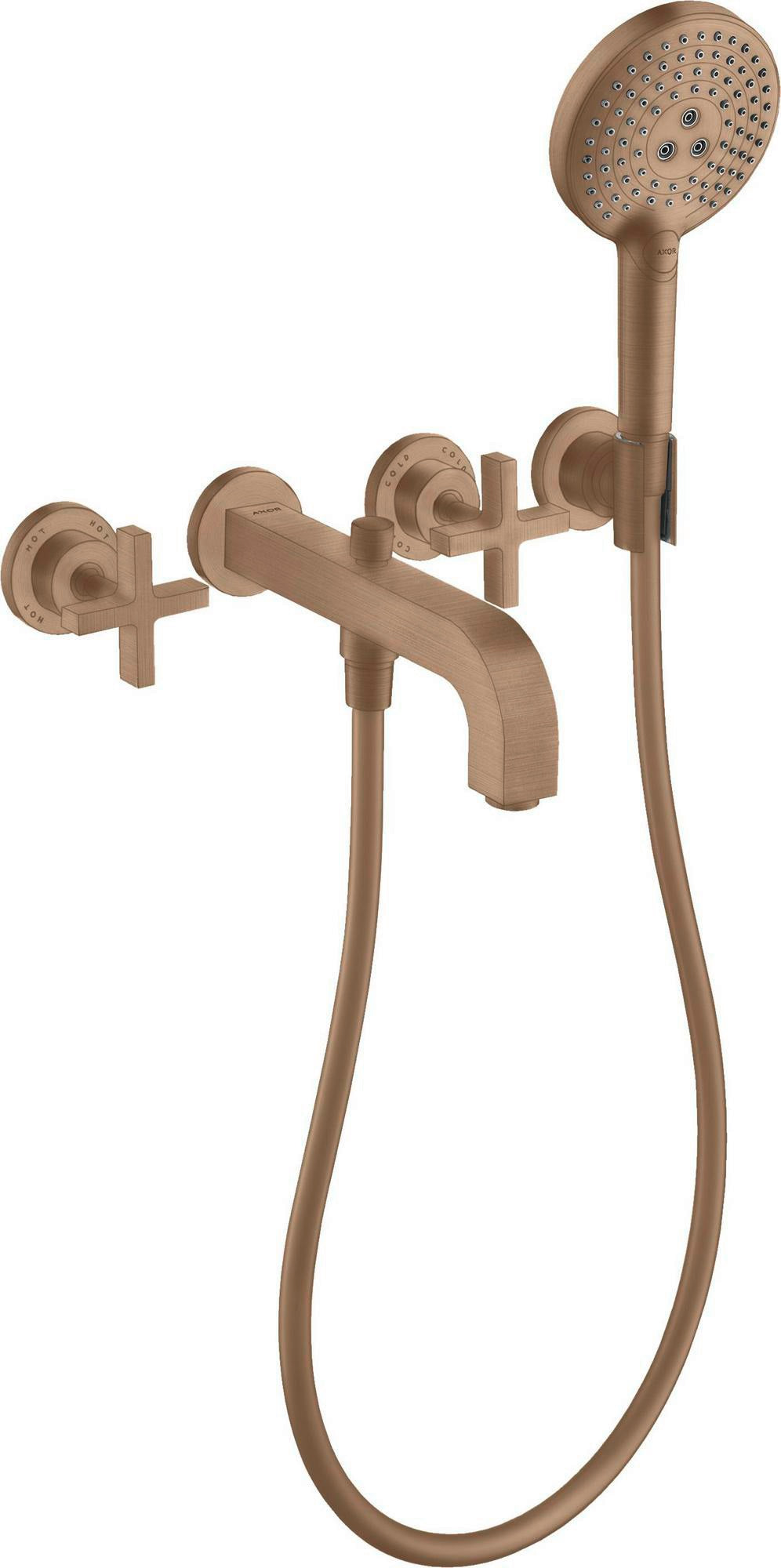 AXOR CITTERIO 3-Loch-Wannenarmatur DN 15 Unterputz mit Handbrause und Kreuzgriff Chrom