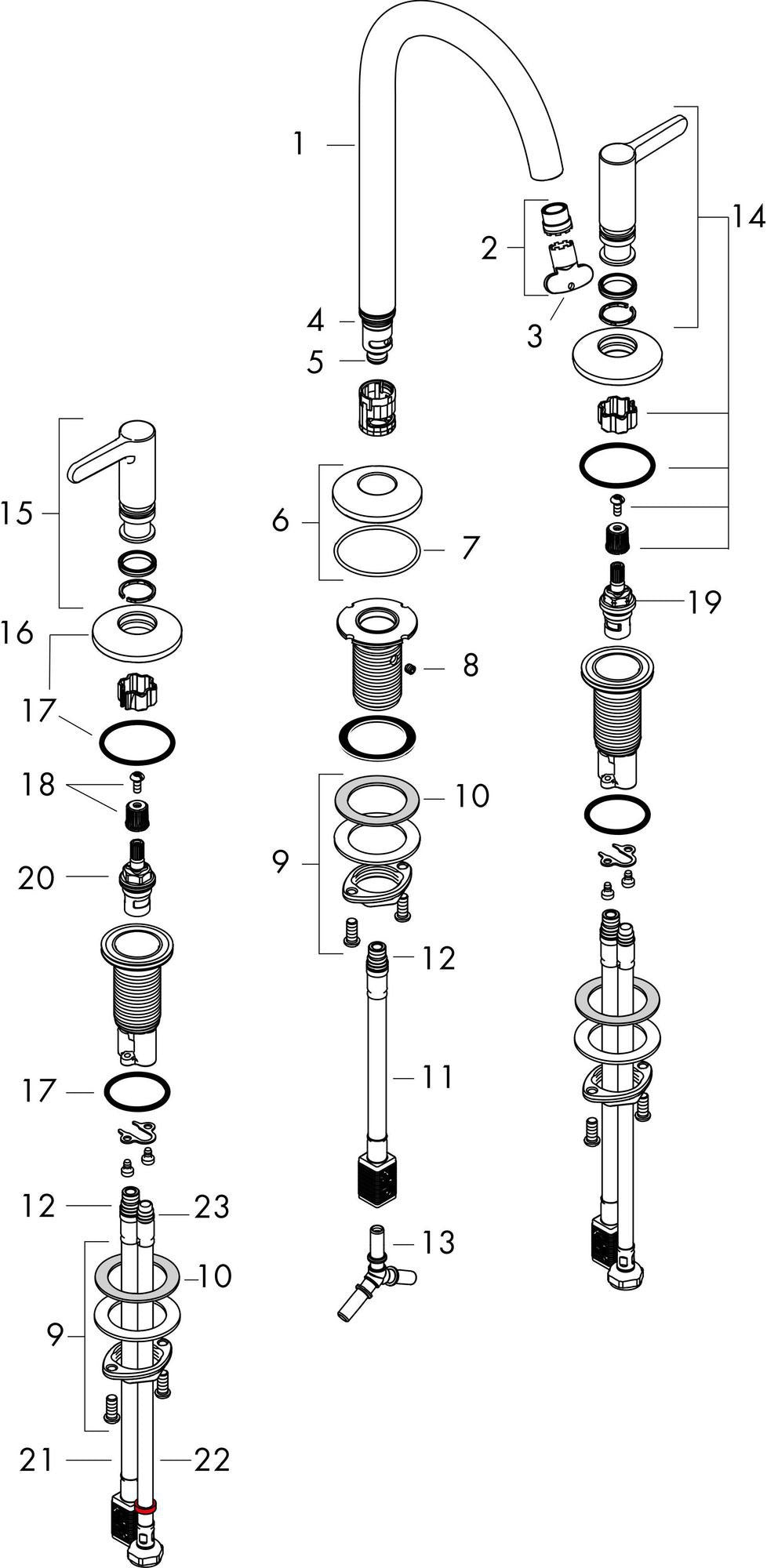 AXOR ONE 3-Loch-Waschtischarmatur 170 mit Push-Open Ablaufgarnitur Chrom