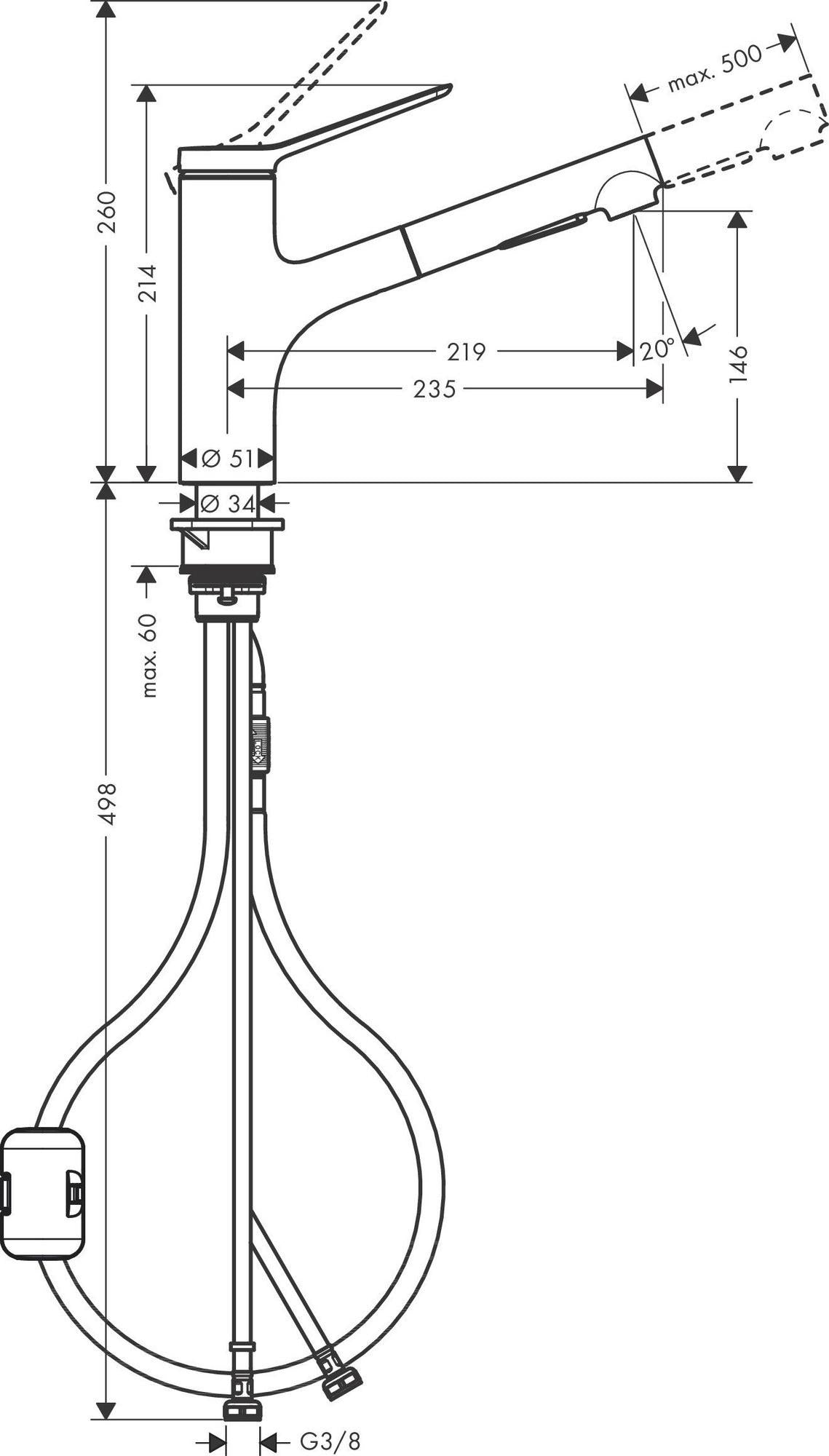 HANSGROHE Zesis M33 ComfortZone 150 Einhebel-Küchenmischer mit Ausziehbrause, 2 Strahlarten, Chrom