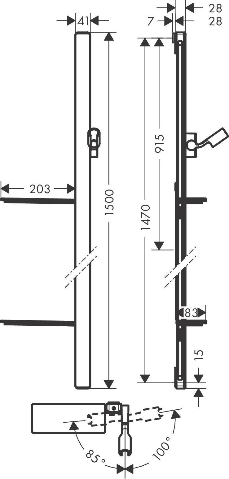 HANSGROHE RAINDANCE Unica'E Brausestange 150 cm Chrom mit Brauseschlauch und Sicherheitsglas-Ablage