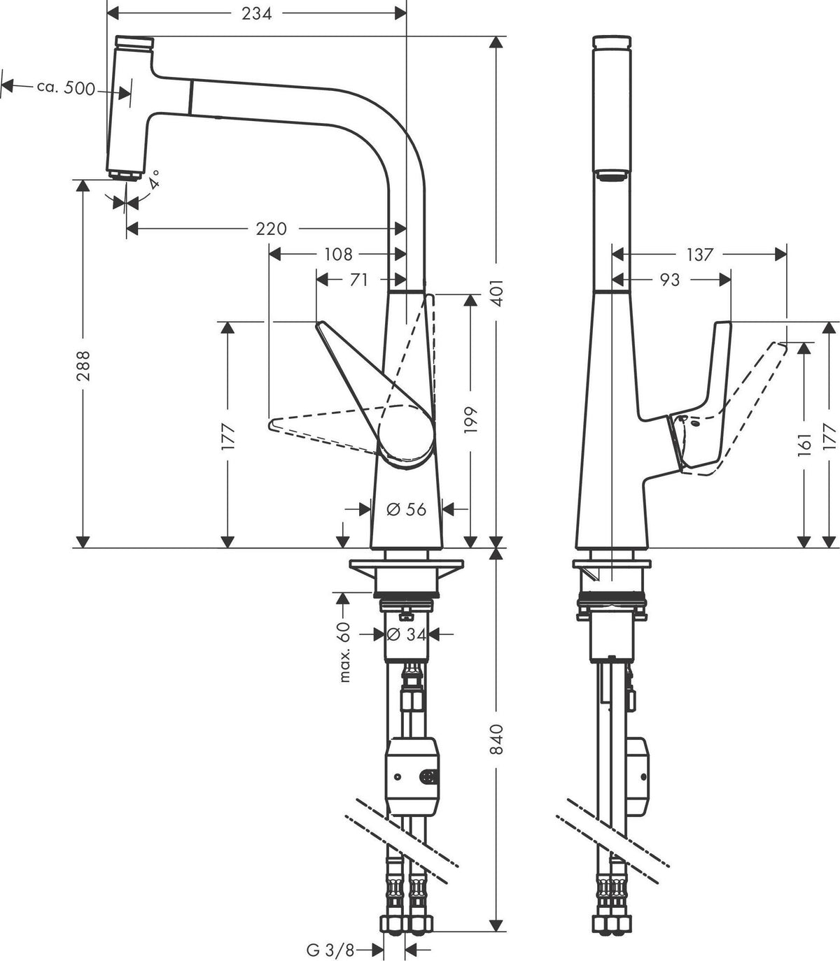 HANSGROHE Talis Select S 300 Küchenmischer mit Ausziehauslauf, Select-Knopf und ComfortZone 300