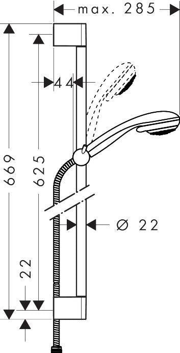 HANSGROHE Brauseset Crometta 85 VarioJet mit Unica Crometta Stange 900 mm Chrom
