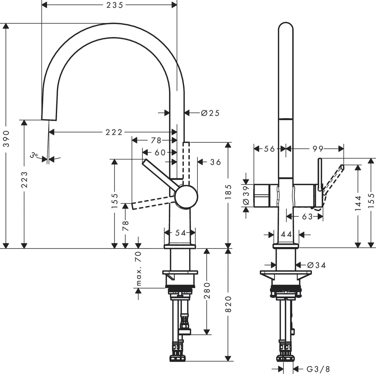 HANSGROHE Talis M54 Spültischmischer 220 mit Geräteabsperrventil – ComfortZone, chrom