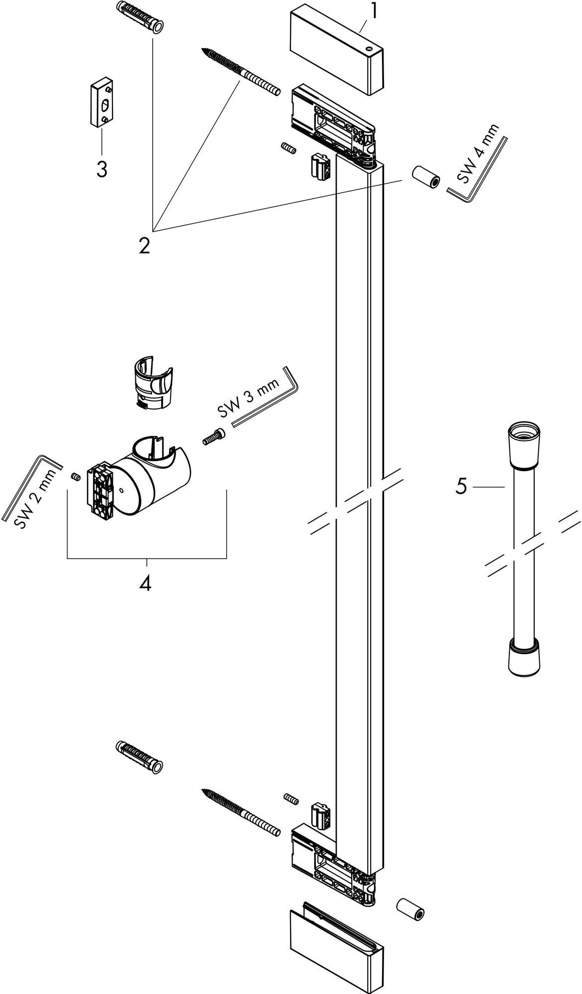 HANSGROHE Unica Brausestange 900 mm mit Brauseschlauch 1600 mm Chrom – schwenkbar, verdeckte Montage