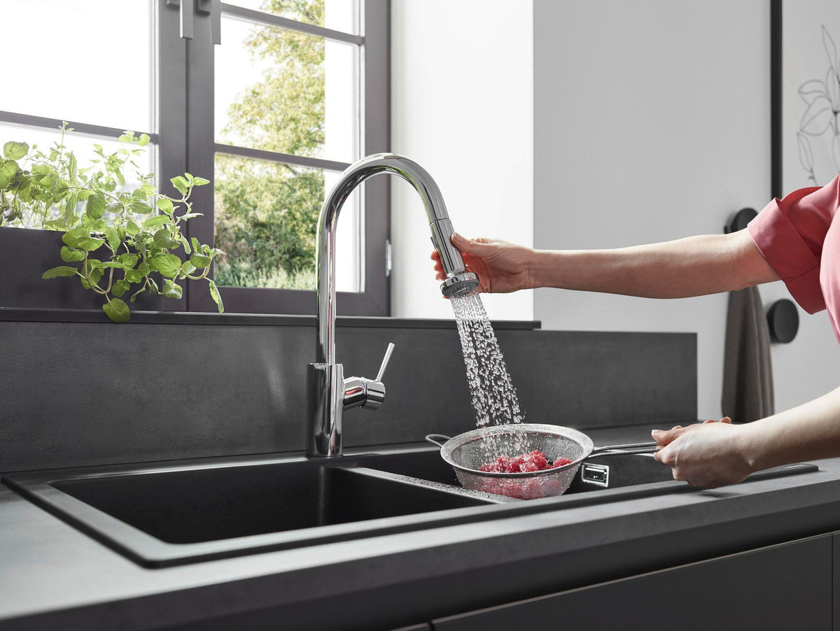 HANSGROHE Metris Select M71 Spültischmischer 320 mit Ausziehauslauf und Select-Knopf