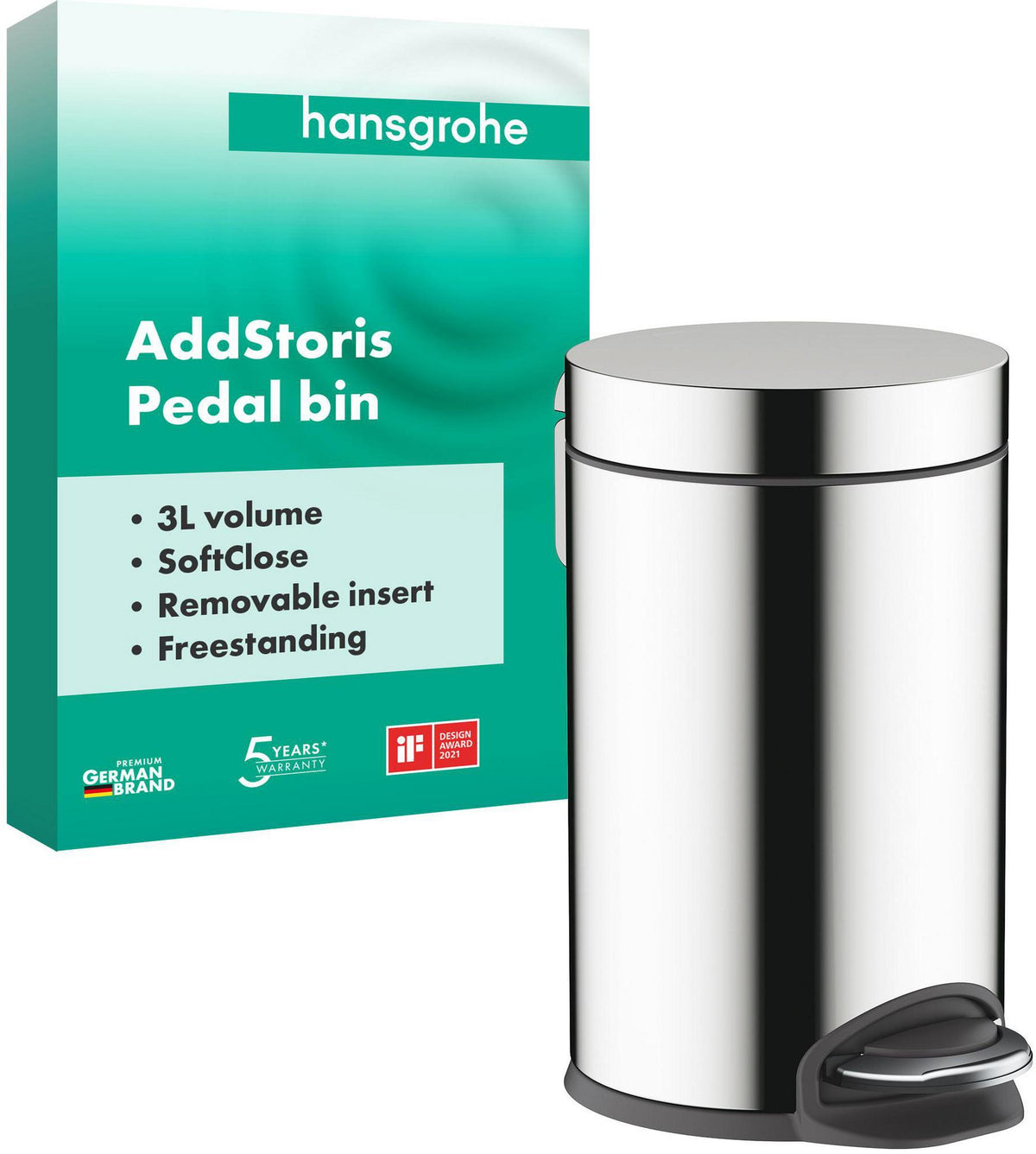 HANSGROHE HG Treteimer AddStoris 3 l – mit Softclose Funktion, chrom