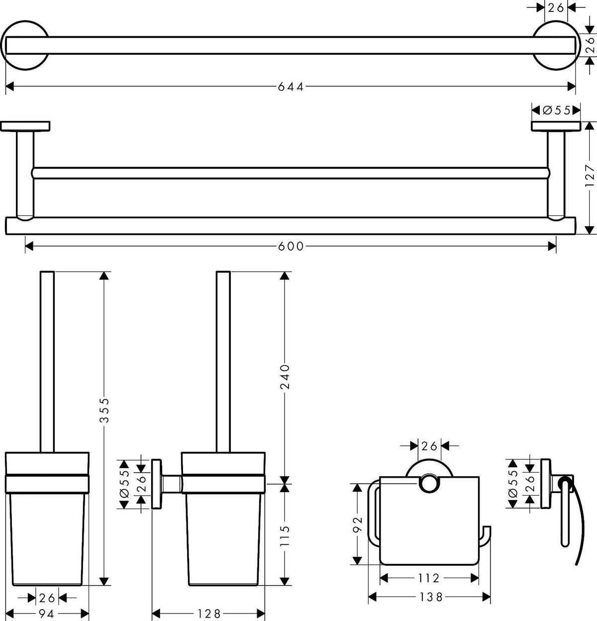 HANSGROHE Bad-Accessoire-Set Logis Universal 3-teilig aus Messing in Chrom