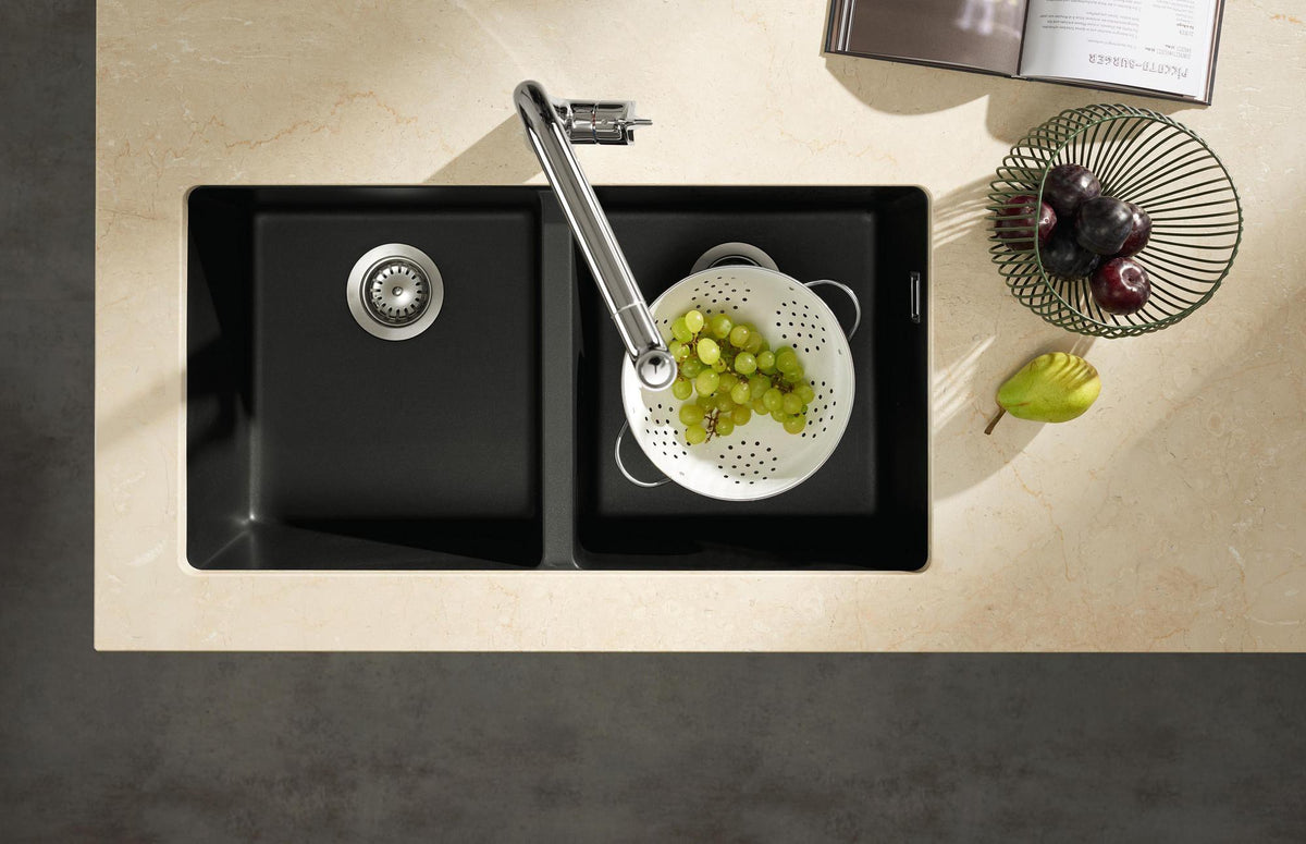 HANSGROHE Unterbauspüle S51 370/370 SilicaTec Graphitschwarz – Doppelbecken ohne Hahnloch