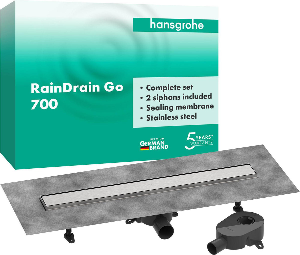 HANSGROHE RainDrain Go Duschrinne 700 mm Komplettset rückseitig befliesbar