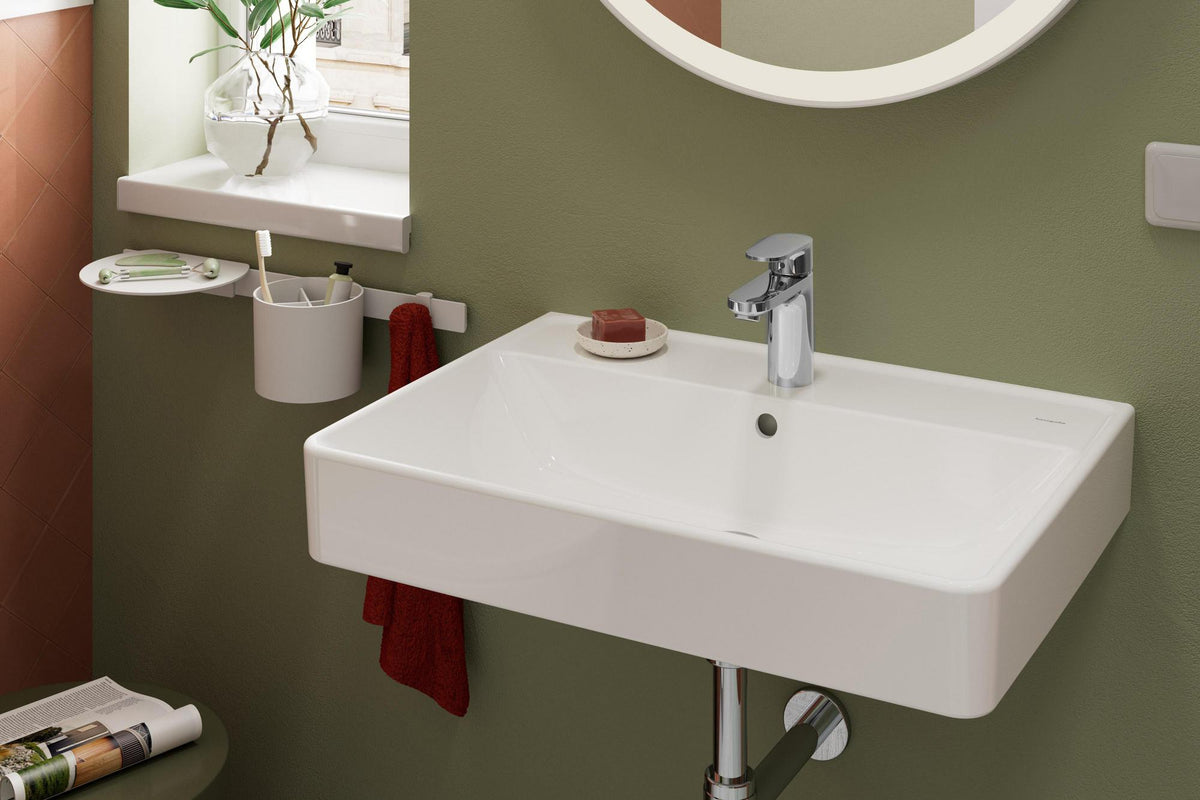 HANSGROHE Badezimmerset WallStoris mattschwarz mit Wandstange, Ablagekorb, Deckel und Becher