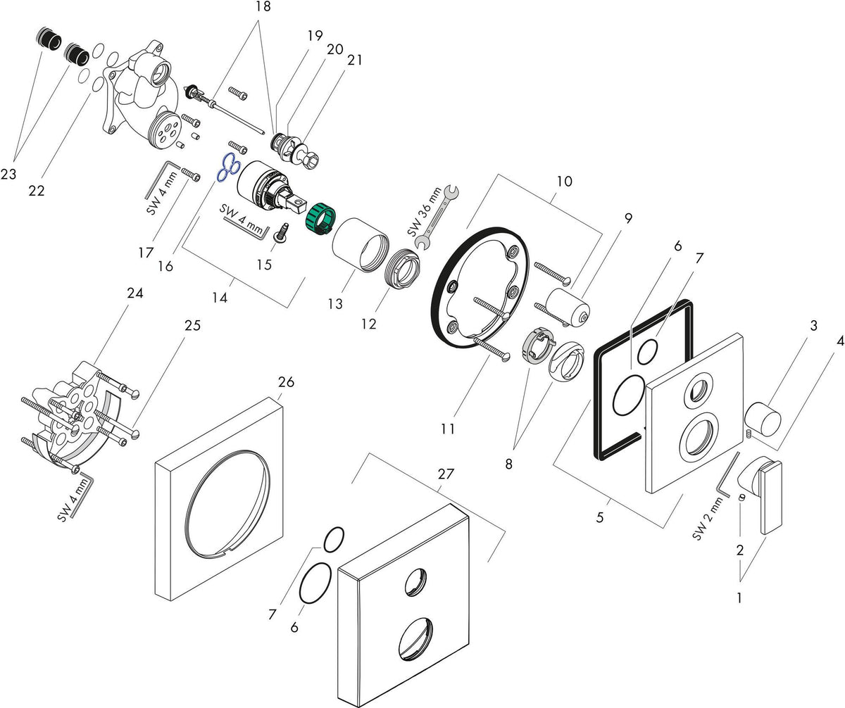 AXOR Citterio UP Wannenmischer – Wandmontage, Chrom, mit Umsteller