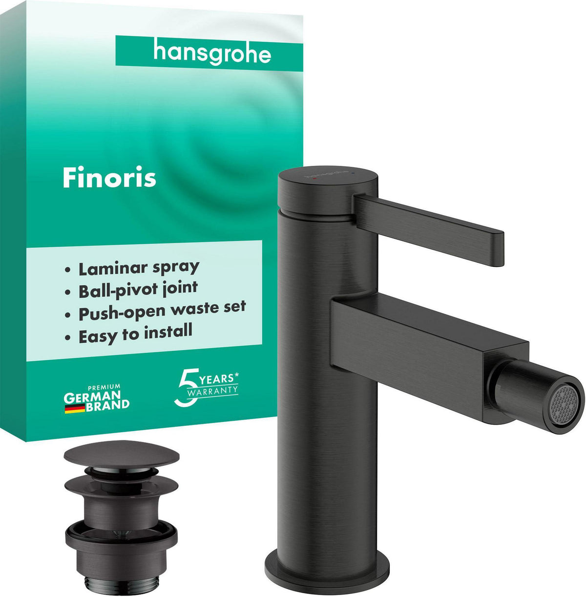 HANSGROHE Finoris Einhebel-Bidetmischer mit Push-Open Ablaufgarnitur, chrom