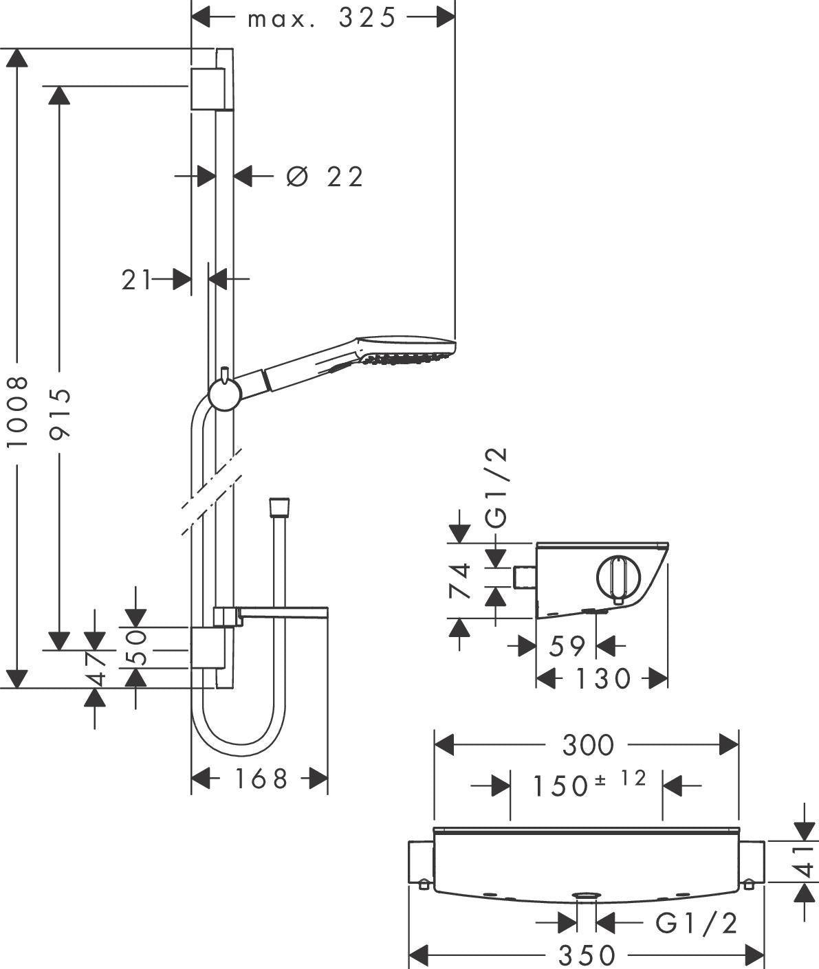 HANSGROHE Ecostat Select Combi 3jet Brausekombi mit Unica'S Puro Stange, 650 mm, Chrom