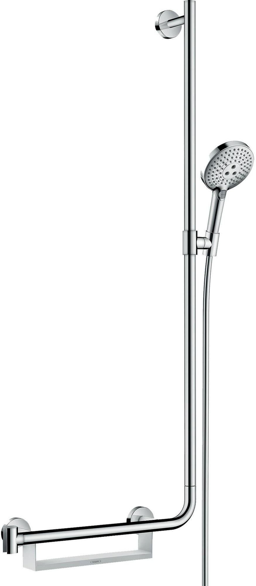 Hansgrohe Raindance Select S 120 Brauseset mit 1100 mm Stange, 3 Strahlarten und Ablage – Chrom