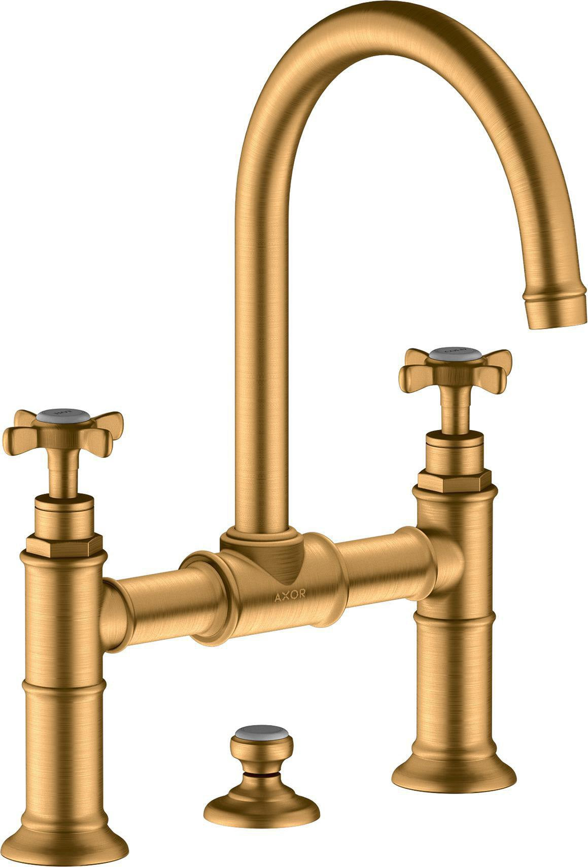 AXOR MONTREUX 2-Griff-Waschtischarmatur 220 mit Zugstangen-Ablaufgarnitur in brushed bronze