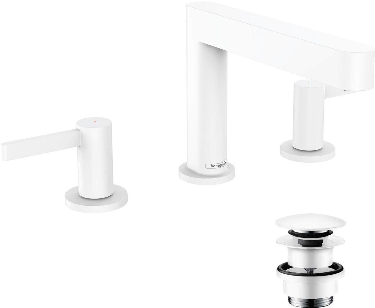 HANSGROHE Finoris 110 3-Loch-Waschtischarmatur mit Push-Open Ablaufgarnitur, Chrom