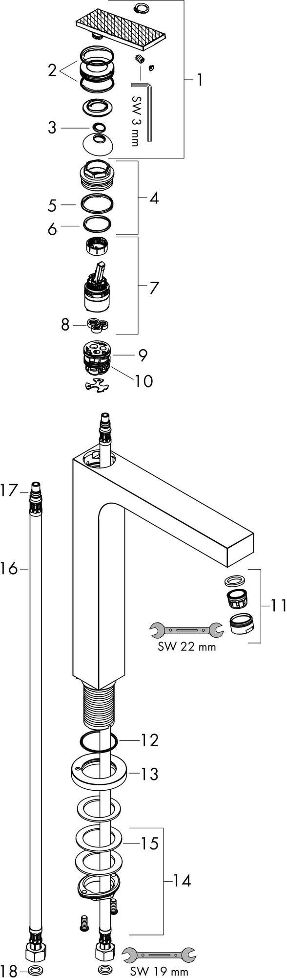 AXOR CITTERIO 280 Einhebel-Waschtischmischer mit Ablaufgarnitur, Hebelgriff, chrom
