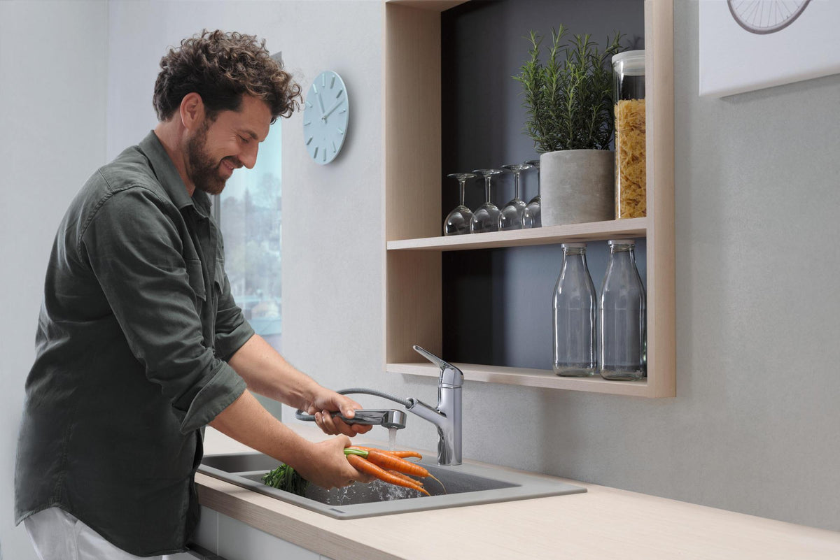 HANSGROHE Focus M42 Spültischmischer 150 Ausziehauslauf chrom – ComfortZone, MagFit, Quick-Connect