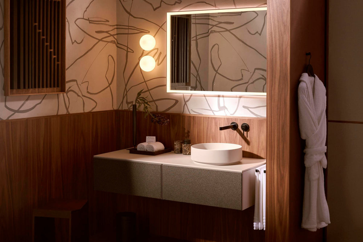 HANSGROHE Xevolos E Waschtischunterschrank 1370 mm – Grifflos, SoftClose, 2 Schubkästen, Sandbeige