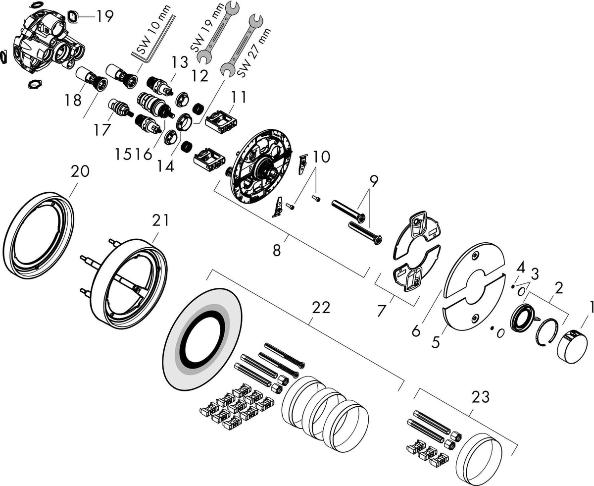 HANSGROHE ShowerSelect Comfort S Thermostat Fertigmontageset Unterputz Chrom für 2 Verbraucher