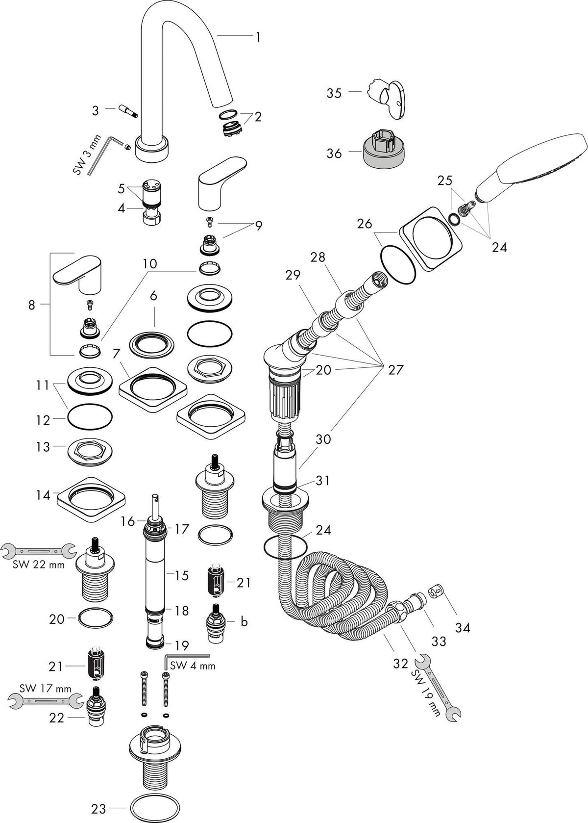 AXOR CITTERIO M 4-Loch Fliesenrandarmatur DN 15 mit Hebelgriffen und Rosetten in Chrom