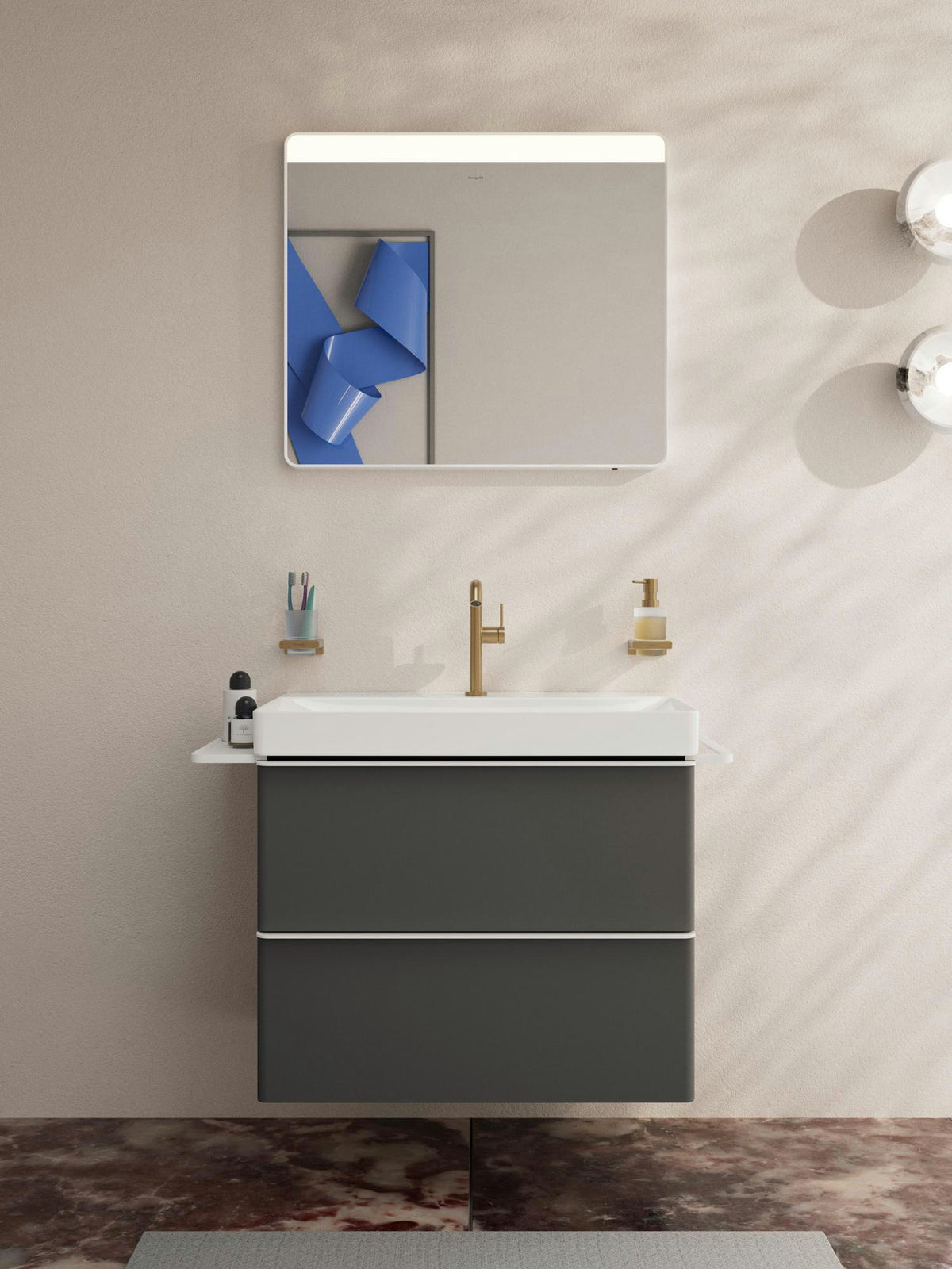 HANSGROHE Xarita E Wandspiegel 800x700 mm mattweiß mit LED-Beleuchtung und IR-Sensor