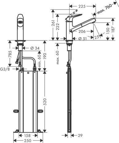 HANSGROHE HG Spültischmischer 150 mit sBox Ausziehauslauf M4214-H150 chrom