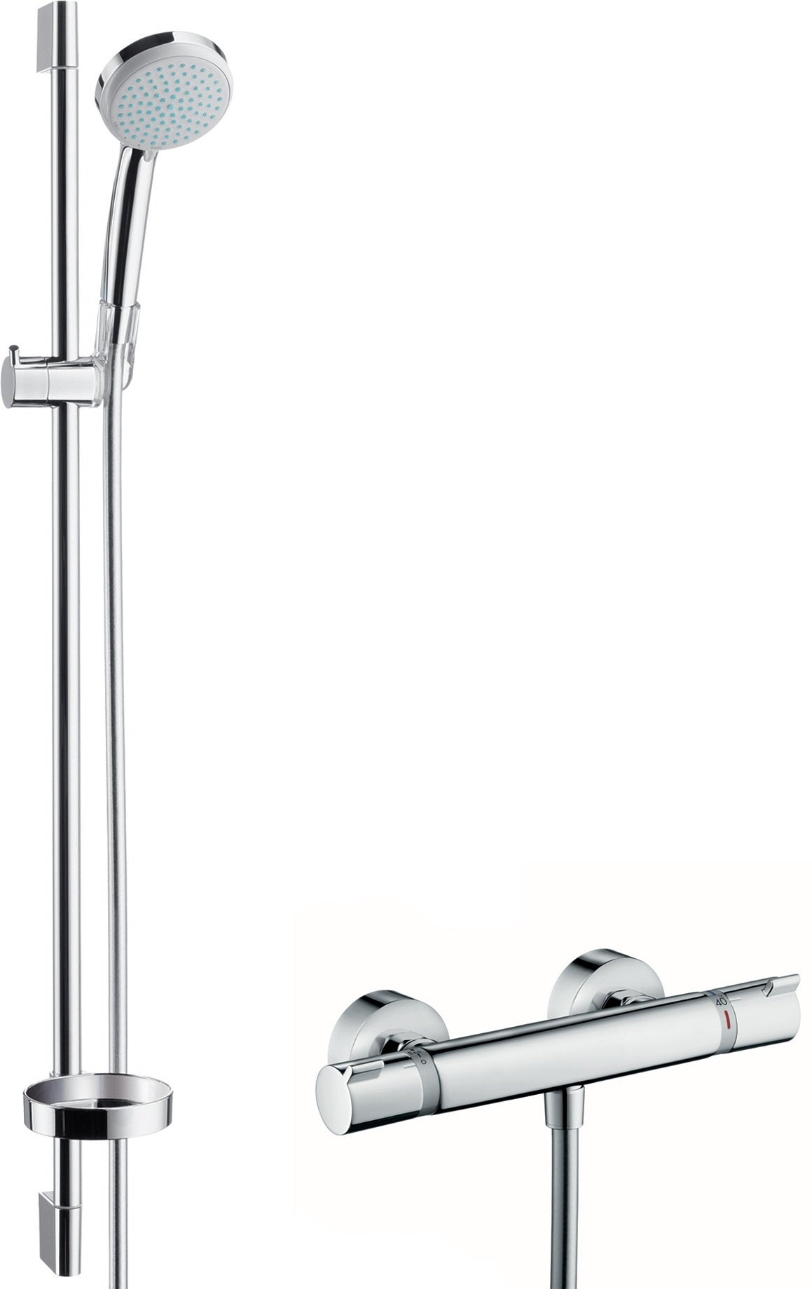 HANSGROHE Brausekombi Croma 100 Ecostat Comfort EcoSmart – Thermostat-Duschsystem mit 4 Strahlarten, Chrom